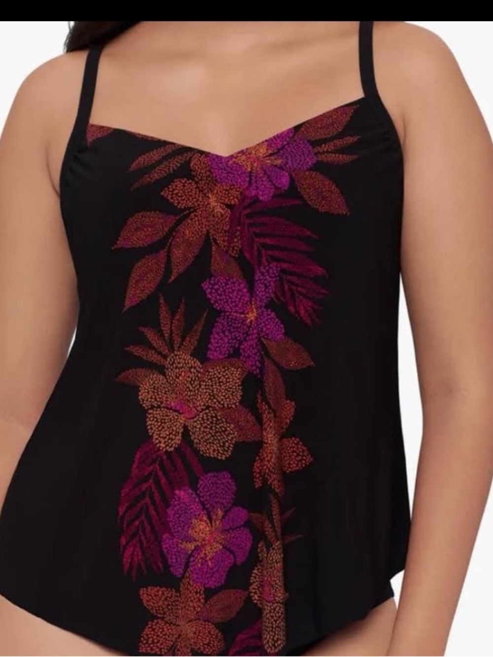 Trimshaper Tankini Top with Magenta & Rust Blooms